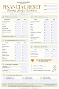 Financial Reset Monthly Budget Worksheet (Fillable Excel Spreadsheet)